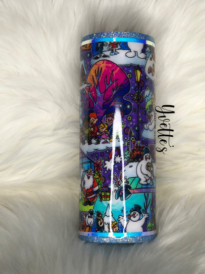 Frosty The Snowman Fabric and Glitter Tumbler